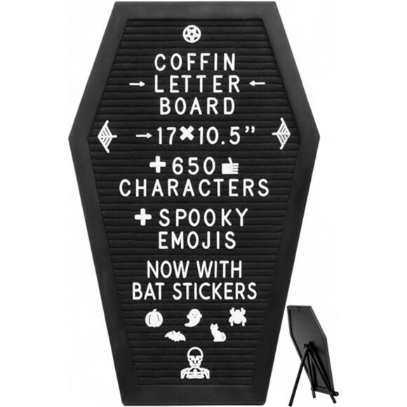 Coffin Letter Board Black +3D Bat Stickers +650 Characters, Spooky & Seasonal - Picture 1 of 7